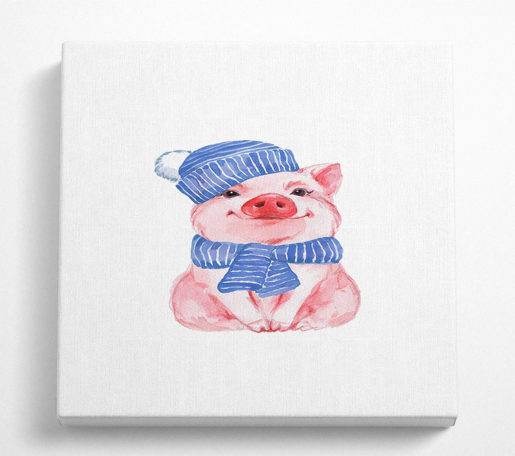 A Square Canvas Print Showing Winter Piggy Love Square Wall Art