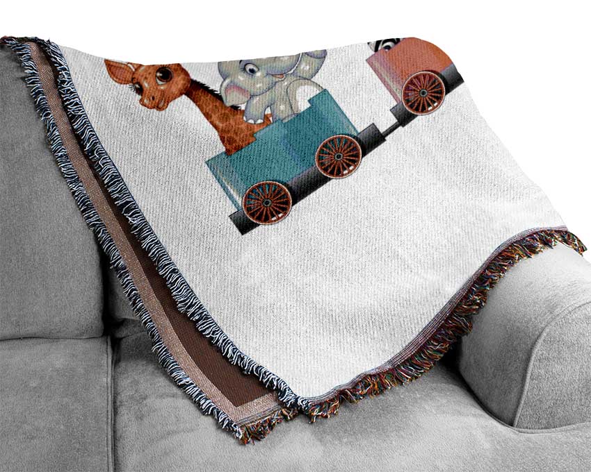 Jungle Friends Train Woven Blanket