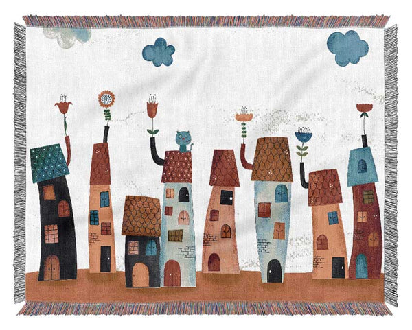 Flower Pot Houses Woven Blanket