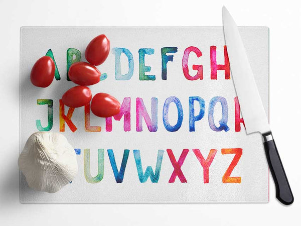 Rainbow Alphabet Glass Chopping Board