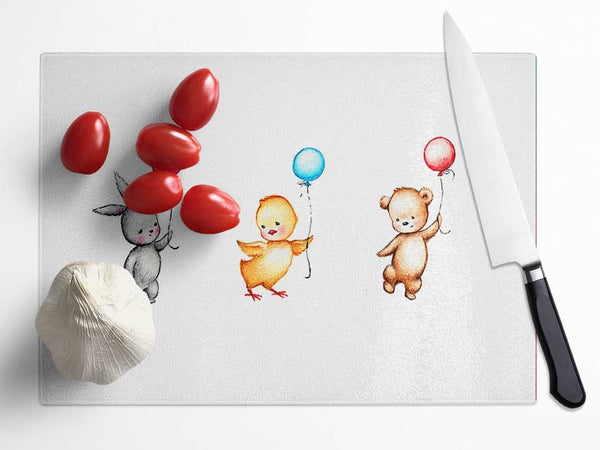 Animal Balloon Family Glass Chopping Board