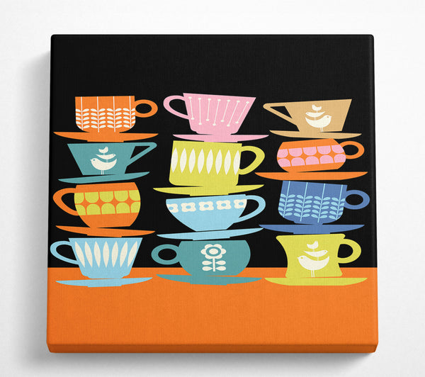 A Square Canvas Print Showing Retro Tea Cups Square Wall Art