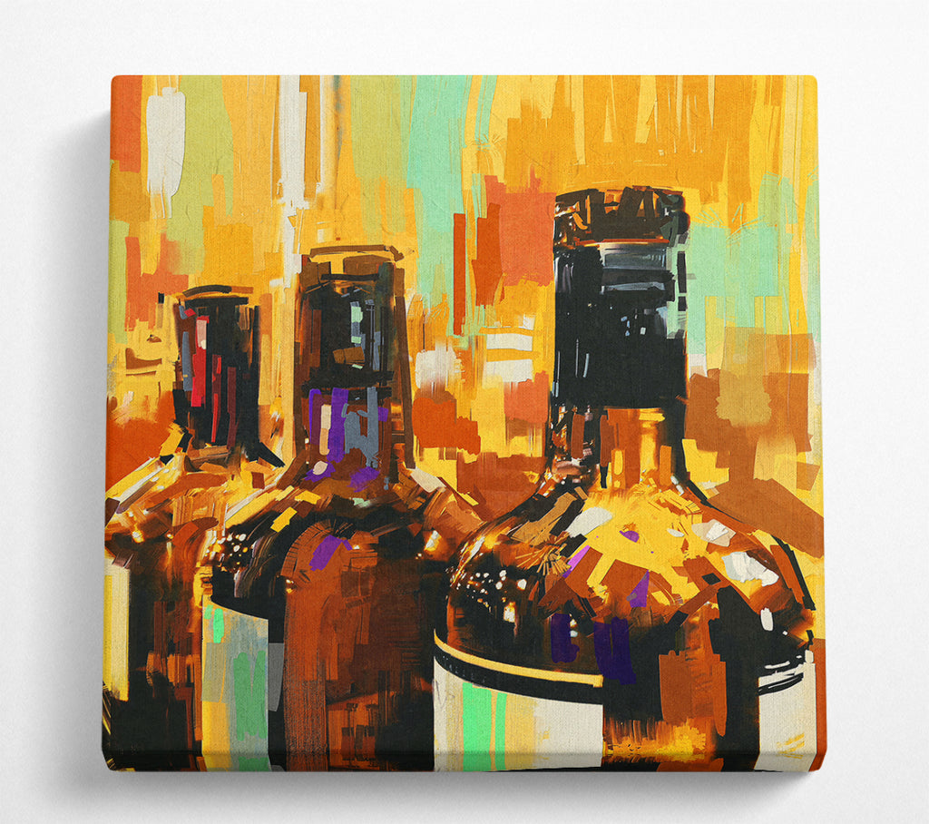 A Square Canvas Print Showing Retro Wine Bottles Square Wall Art