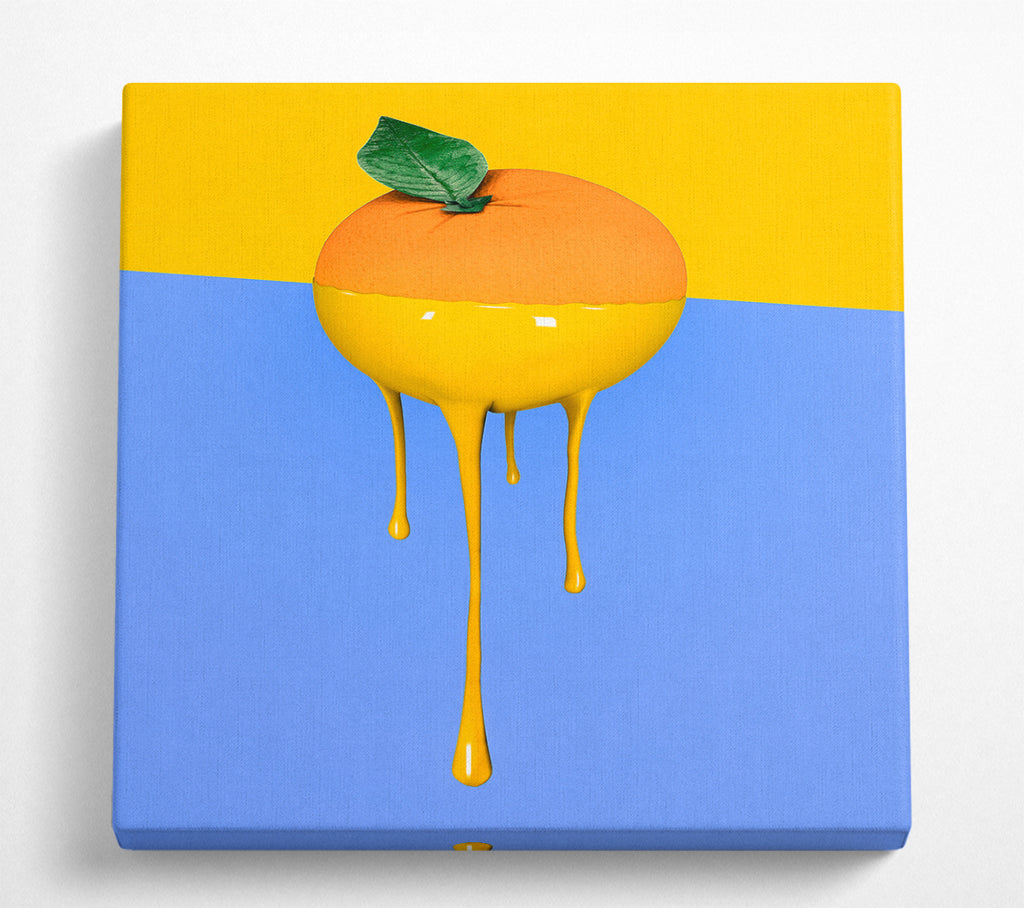 A Square Canvas Print Showing Orange Drip Square Wall Art