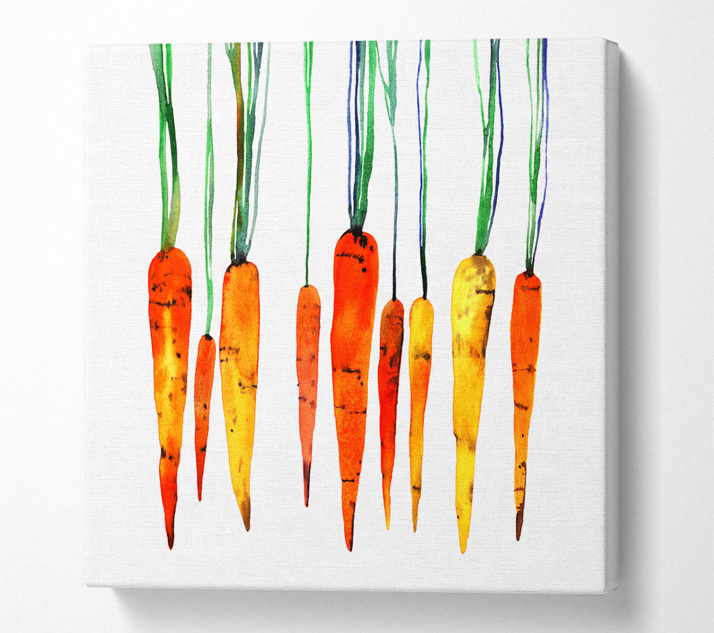 A Square Canvas Print Showing Dangling Carrots Square Wall Art