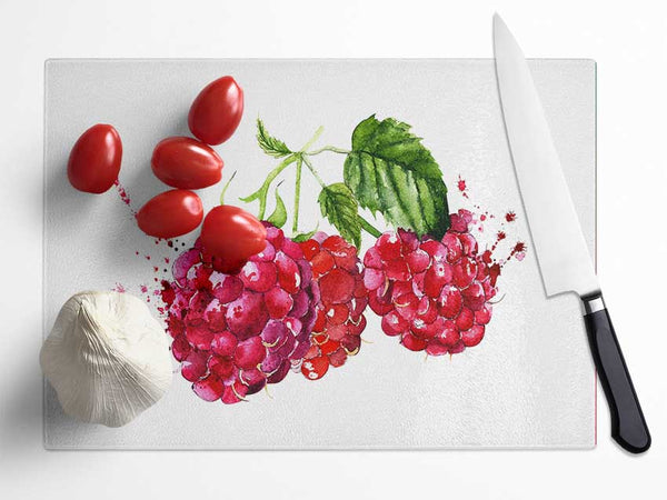 Raspberry Trio Glass Chopping Board