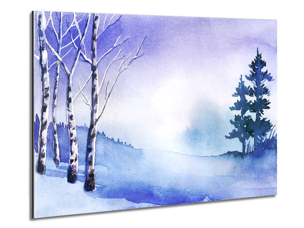 Purple Silver Birch Winter Metal Print