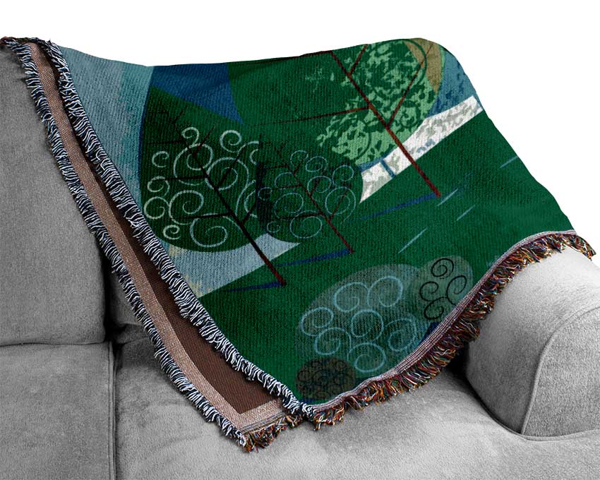 Green Tree Swirl Woven Blanket