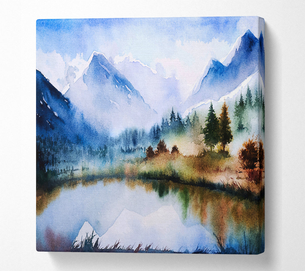 A Square Canvas Print Showing Mountain Winter Lake Square Wall Art