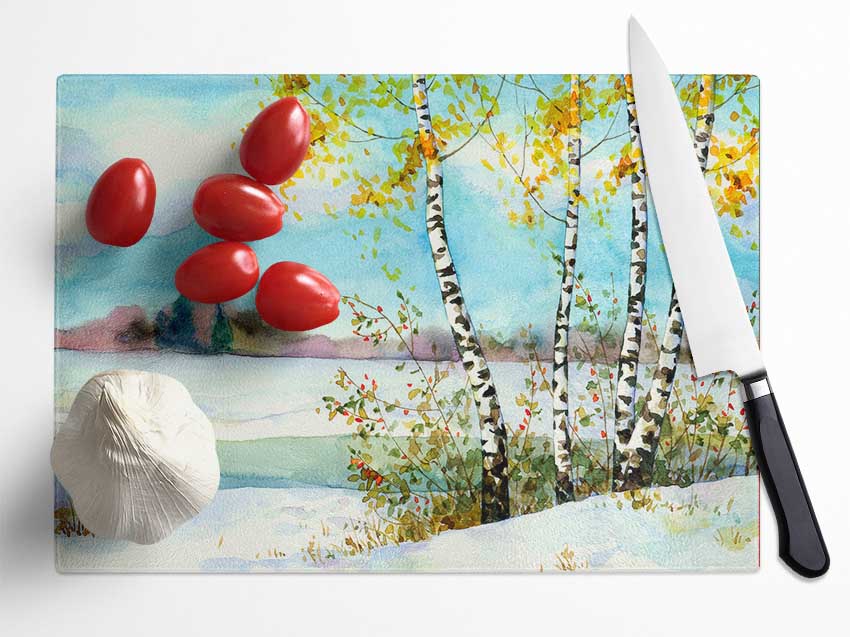 Silver Birch Winter Glass Chopping Board