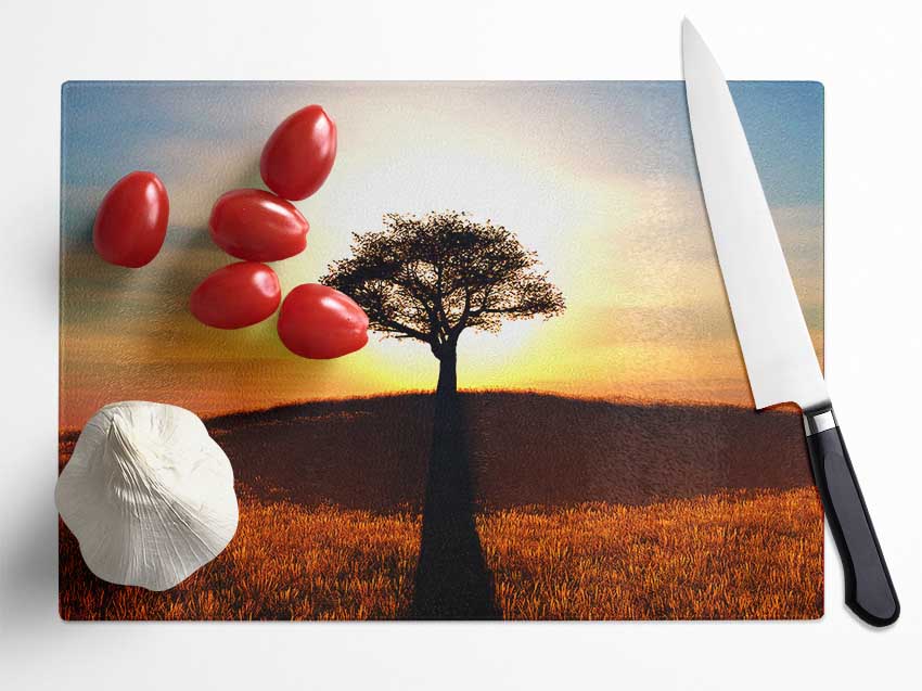 Sun Behind The Old Oak Tree Glass Chopping Board