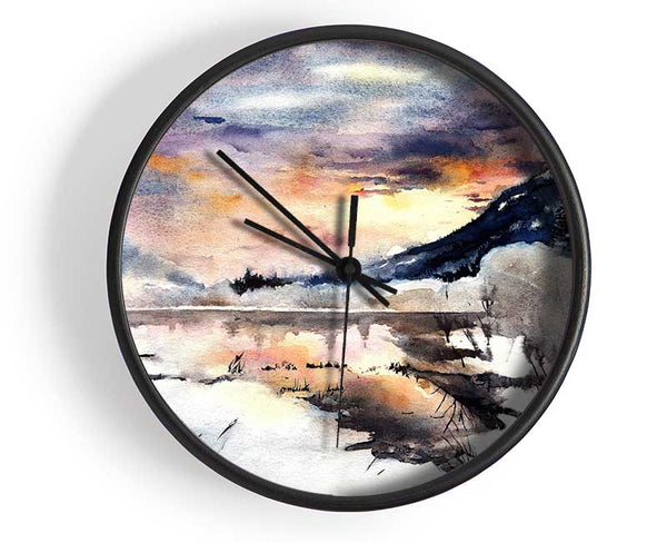 Winter At The Sunset Lake Clock - Wallart-Direct UK