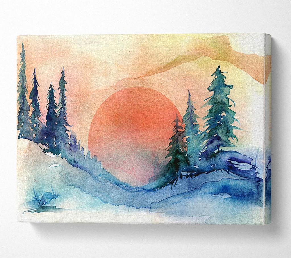 Picture of Red Winter Sun Canvas Print Wall Art