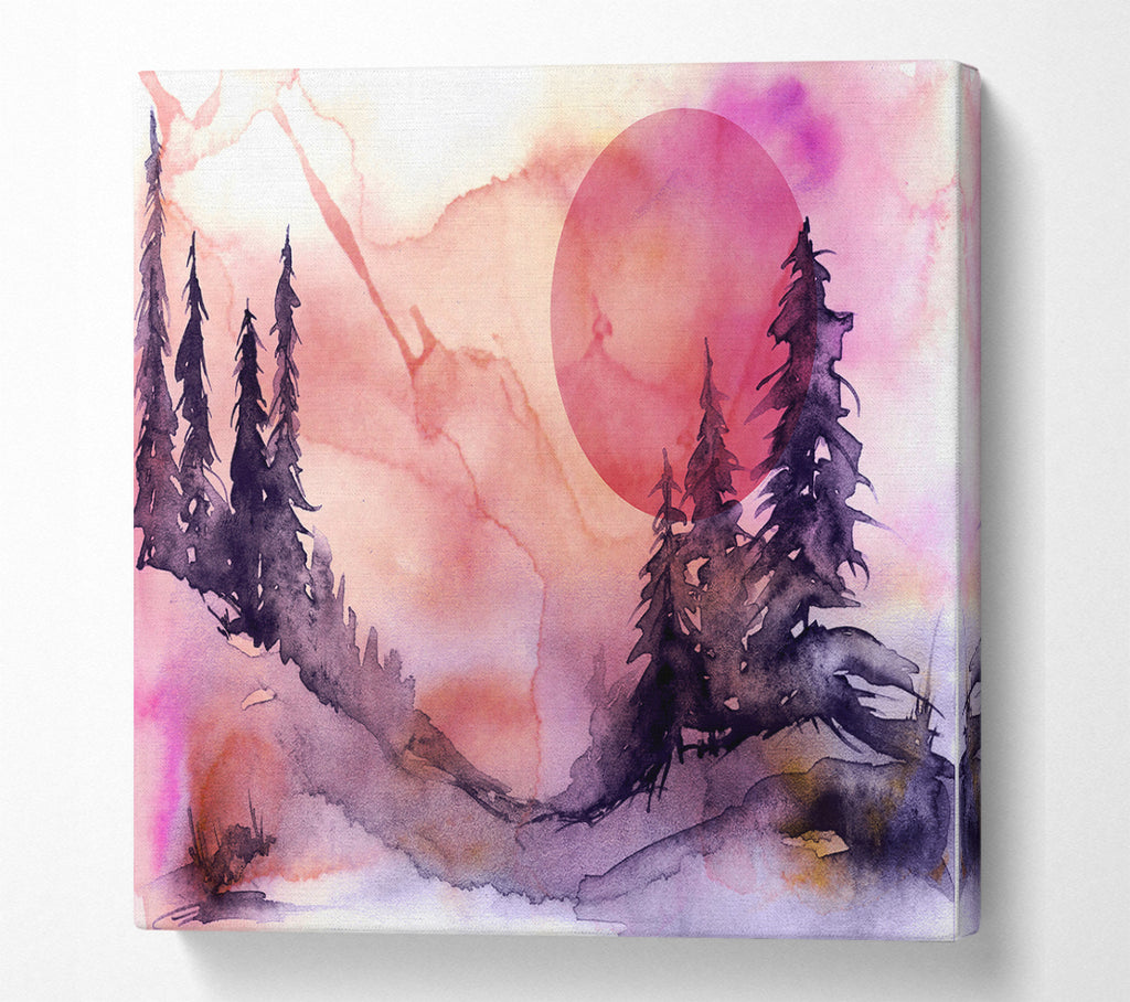 A Square Canvas Print Showing Pink Winter Sun Square Wall Art
