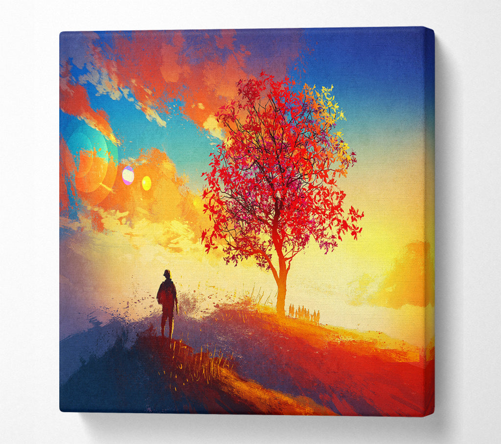 A Square Canvas Print Showing Autumn Tree Worship Square Wall Art