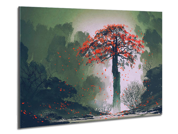 Red Leaves Falling Metal Print
