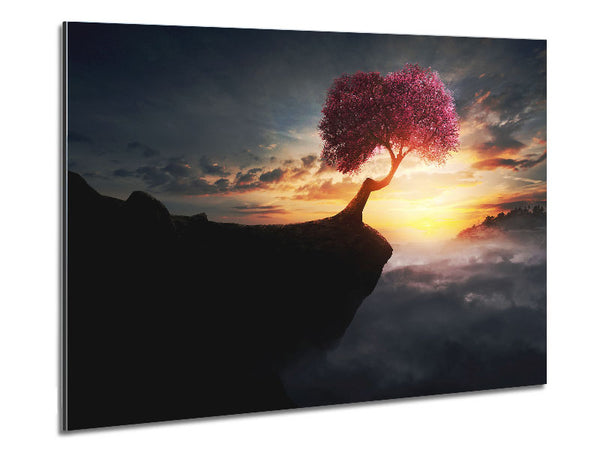 Pink Tree Cliff Top Metal Print
