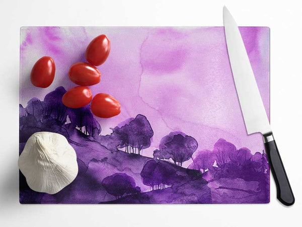 Purple Tree Abstract Glass Chopping Board