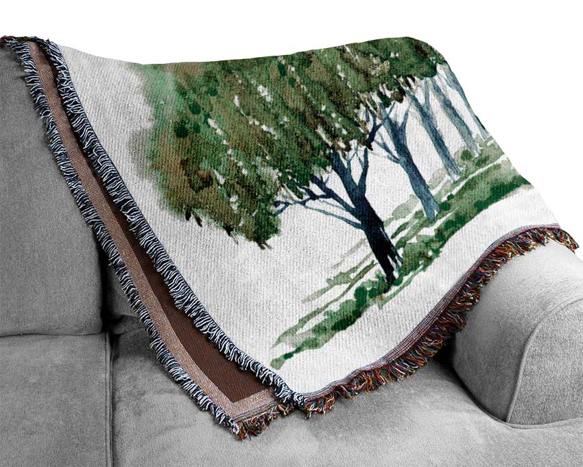 Green Tree Walk Woven Blanket