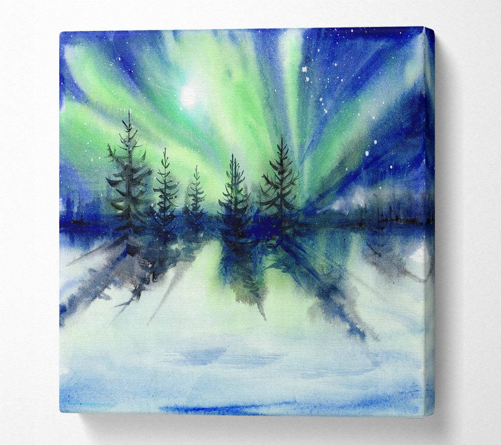 A Square Canvas Print Showing Northern Light Moon Burst Square Wall Art