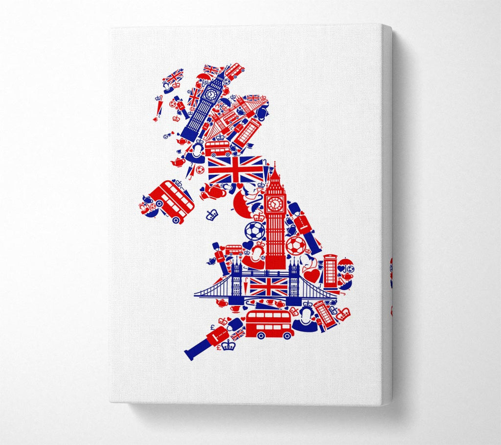 Picture of London Icons In The Shape Of The UK Canvas Print Wall Art