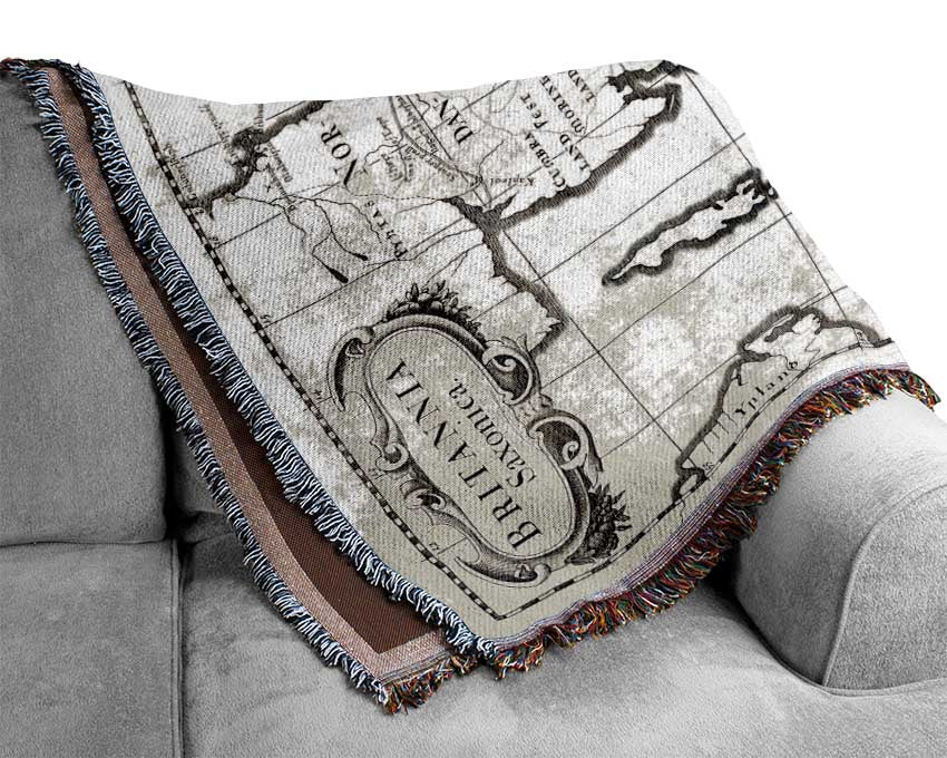 Old Saxon Map Of The UK Woven Blanket
