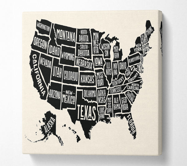 A Square Canvas Print Showing States Of America 5 Square Wall Art