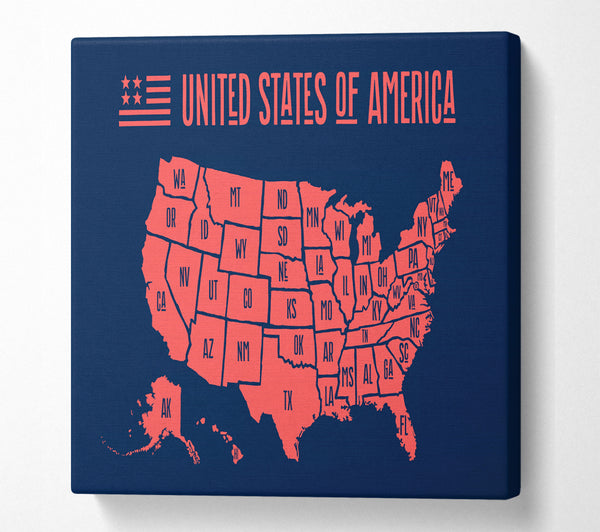 A Square Canvas Print Showing States Of America 1 Square Wall Art