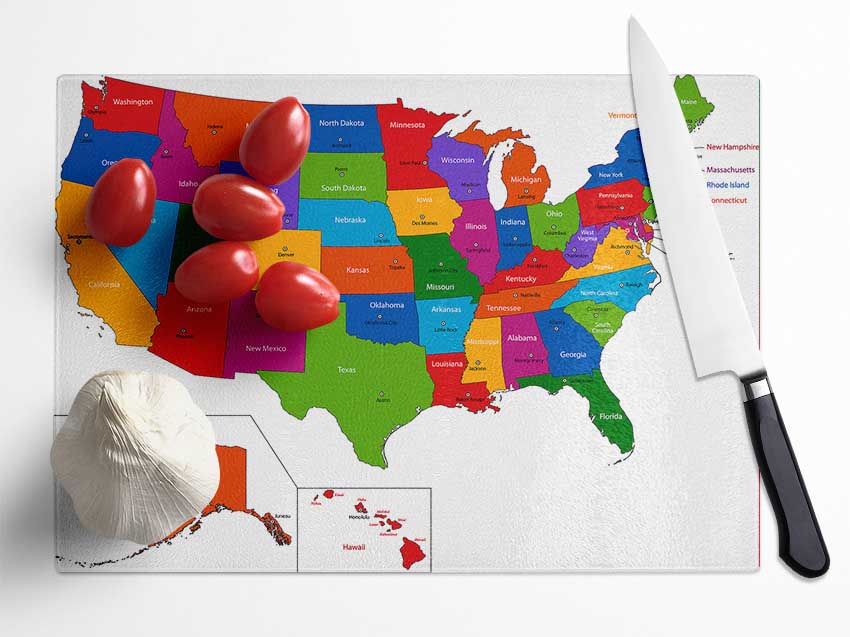 States Of America 4 Glass Chopping Board