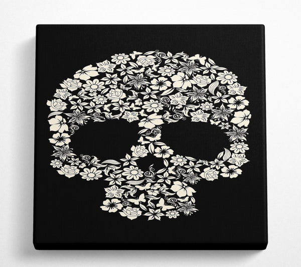 A Square Canvas Print Showing Flower Skull 1 Square Wall Art