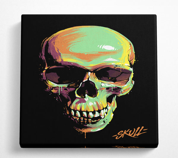 A Square Canvas Print Showing Pop Art Skull Square Wall Art