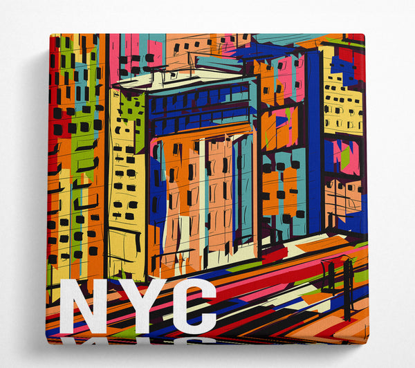 A Square Canvas Print Showing NYC Colourful City Square Wall Art