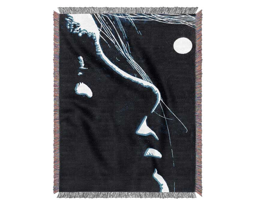 Woman By The Moonlit Night Woven Blanket