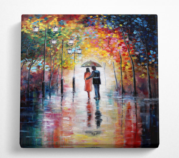 A Square Canvas Print Showing Romantic Walk Through The City Square Wall Art