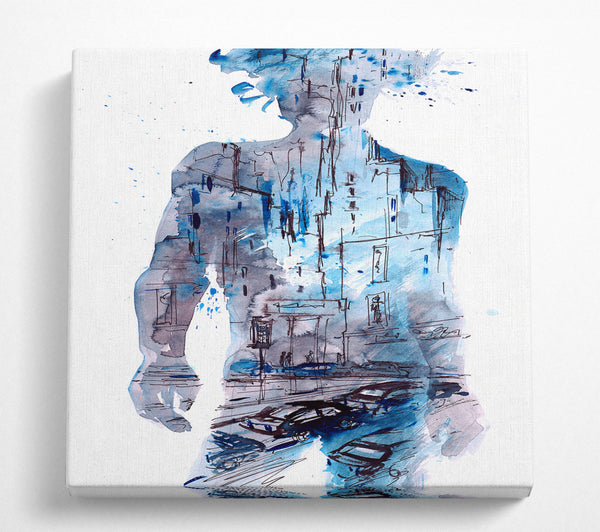 A Square Canvas Print Showing Man In The City Square Wall Art