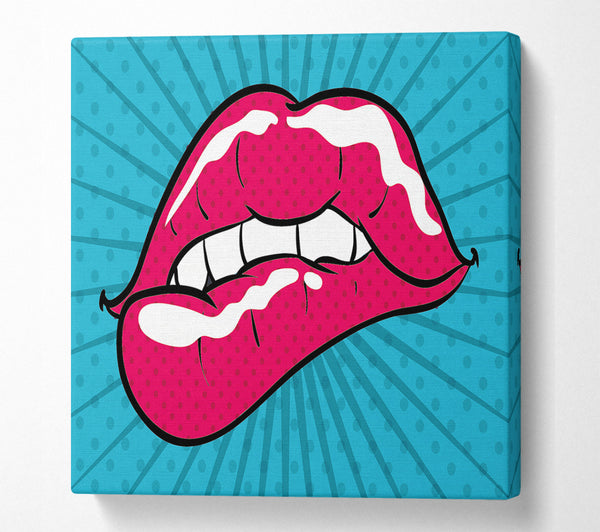 A Square Canvas Print Showing Pink Lips Square Wall Art