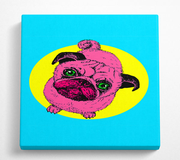 A Square Canvas Print Showing Pug Dog Pink Square Wall Art