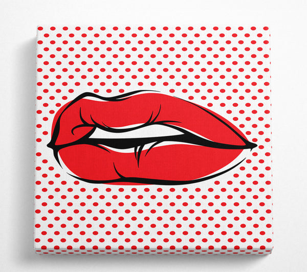 A Square Canvas Print Showing Red Lips On Pokerdots Square Wall Art