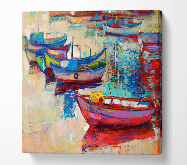 A Square Canvas Print Showing Colourful Boats On The Water Square Wall Art