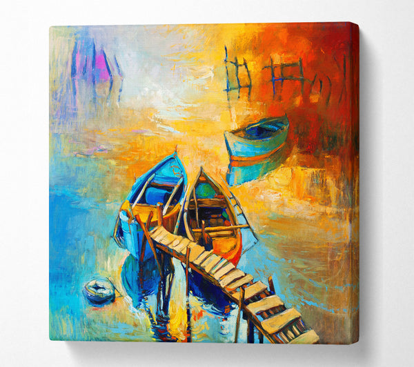 A Square Canvas Print Showing Golden Sail Boat Waters Square Wall Art