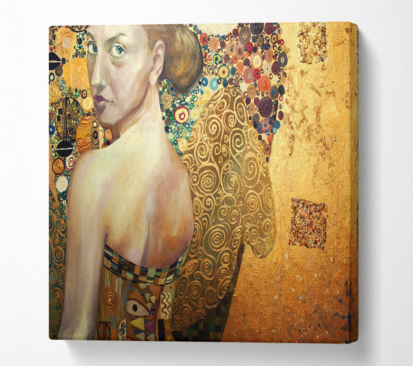 A Square Canvas Print Showing Klimt Golden Square Wall Art
