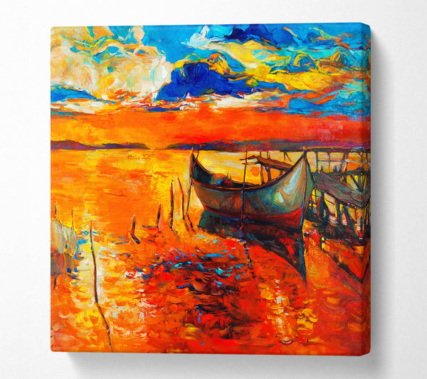 A Square Canvas Print Showing Fire Orange Waters Square Wall Art
