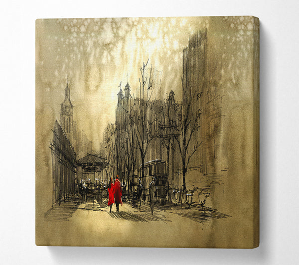 A Square Canvas Print Showing Golden City Walk Square Wall Art