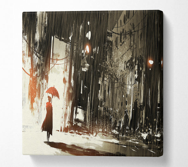 A Square Canvas Print Showing Down Pour in The City Square Wall Art