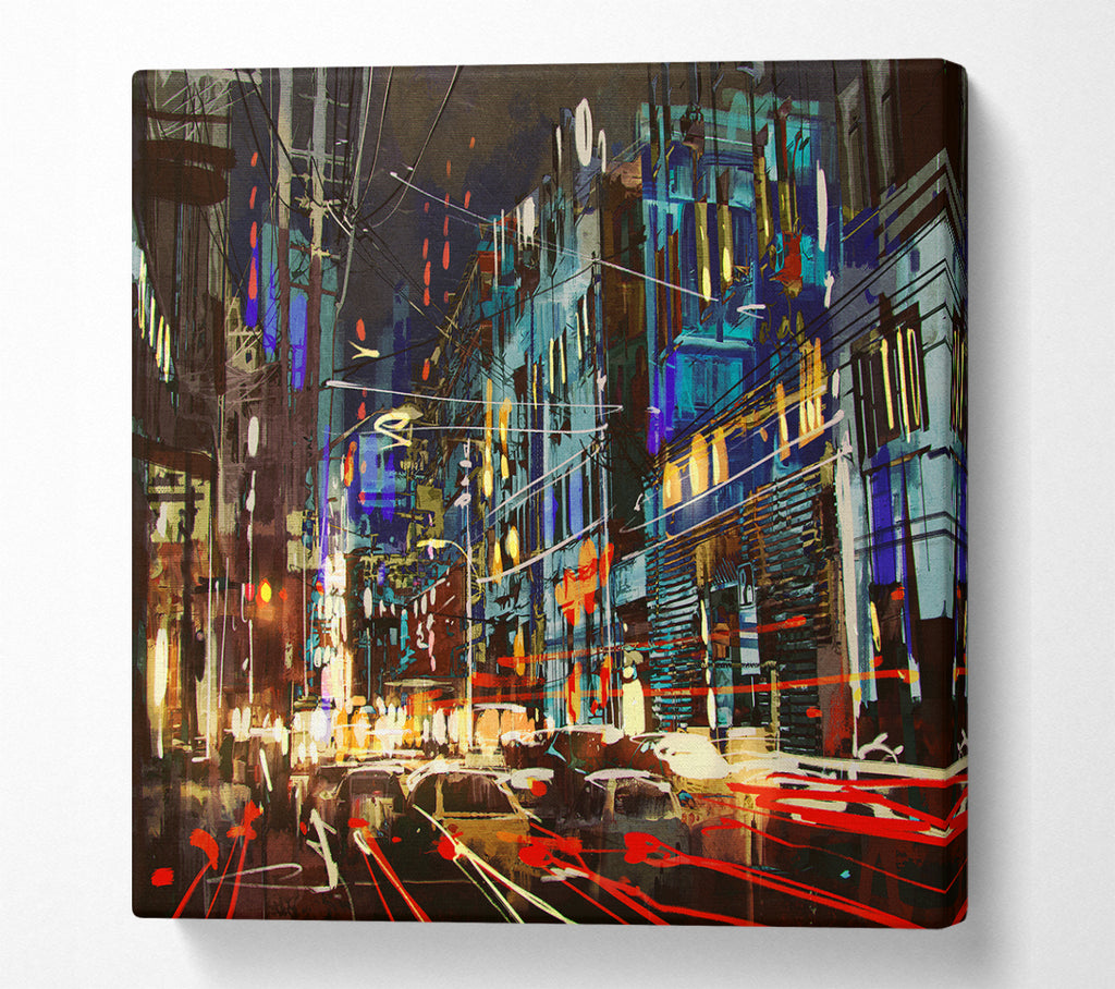 A Square Canvas Print Showing Traffic In The City Square Wall Art
