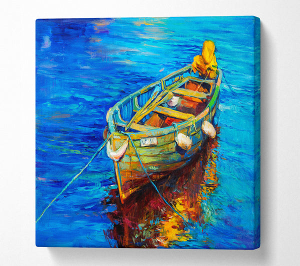 A Square Canvas Print Showing Rowing Boat Blues Square Wall Art