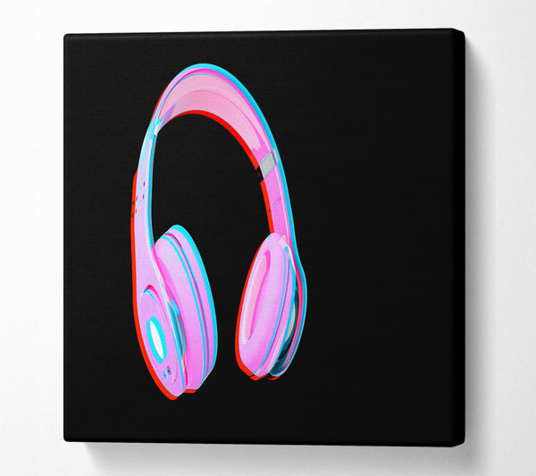 A Square Canvas Print Showing Funky Pink Headphones Square Wall Art