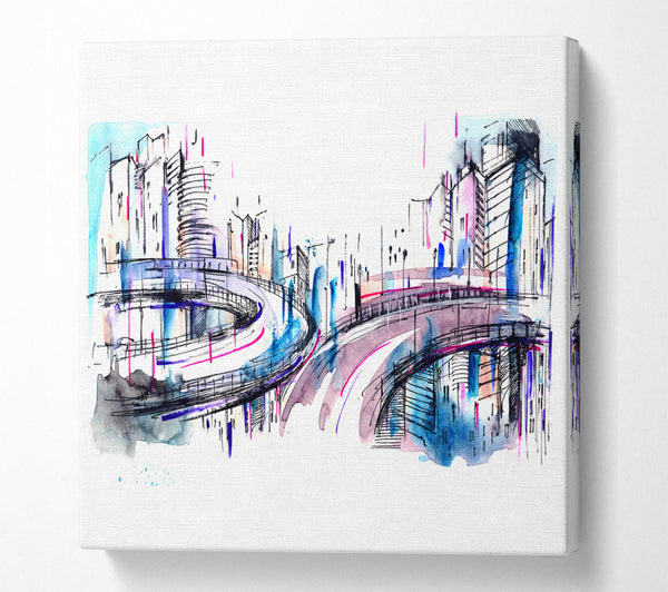 A Square Canvas Print Showing Ring Roads Through The City Square Wall Art