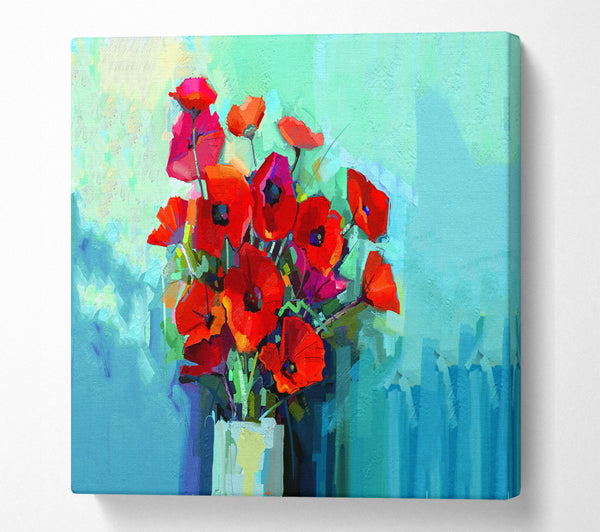 A Square Canvas Print Showing Poppy Vase Beauty Square Wall Art