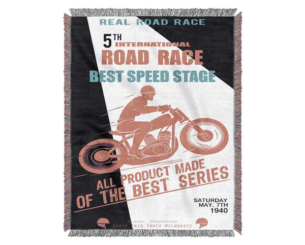 Motorbike Real Road Race Woven Blanket